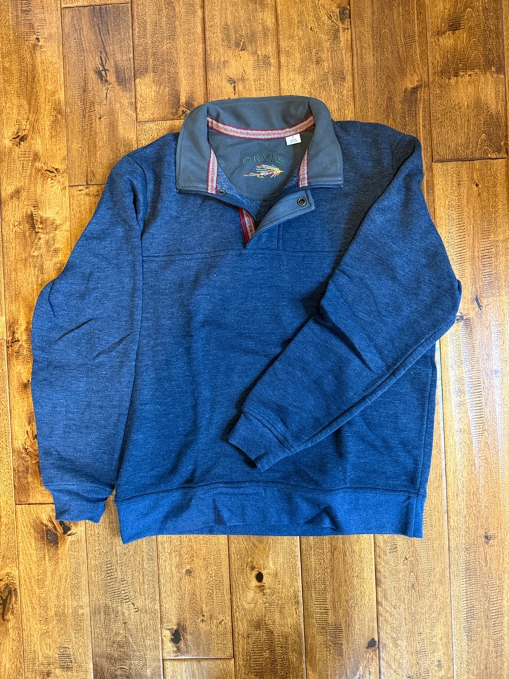 Orvis Navy Blue Quarter-Zip Pullover with Gray Collar